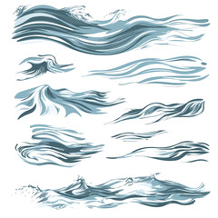 A Very Simple flat 2D icon of a Collection of river flow isolated on a transparent background, vector, flat design, animation design, vector, simple flat 2D icon, minimalist, eps