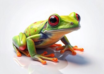 Obraz premium Red-Eyed Frog on White Background: Candid Close-Up Stock Photo