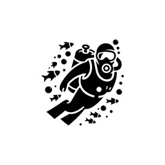 Fototapeta premium Powerful black vector graphic of a scuba diver's silhouette for a distinctive logo design