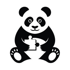 Cute Panda Holding a Puzzle Piece Symbol of Connection and Learning, Learning Panda with Puzzle Art