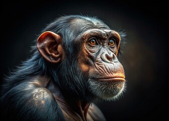 Powerful Chimpanzee Portrait: Side Profile in Dramatic Low Light