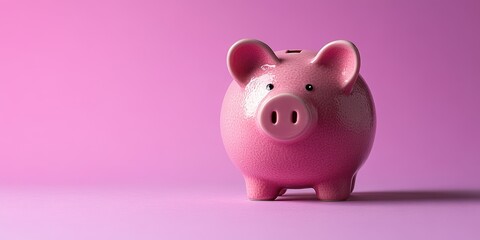 Bright pink piggy bank on a pastel purple background, symbolizing savings and financial planning