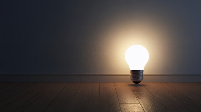 Glowing Light Bulb Illuminating Dark Room Concept for Idea Generation