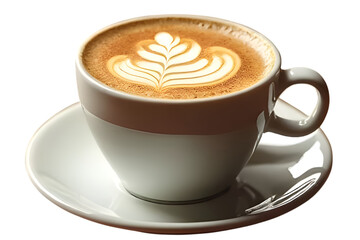 Obraz premium Cup of coffee isolated on transparent background. Themes coffee, breakfast, relaxation, or morning rituals. Ideal for use in advertising, blogs, menus, or lifestyle content