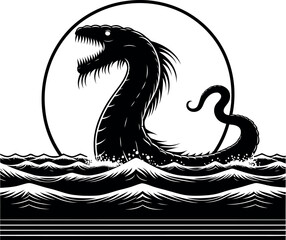 Dark Fantasy Leviathan Silhouette Ocean Creature from Mythology Vector Design