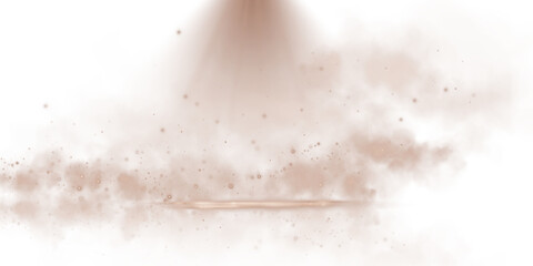 A glowing Chocolate Brown spotlight illuminates a misty atmosphere with sparkling particles, evoking a cosmic feel.