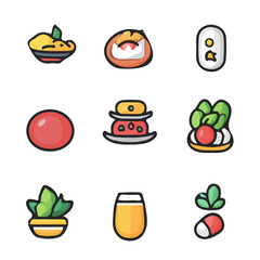 A Very Simple flat 2D icon of a Collection of food and drink icons isolated objects on a transparent background, vector, flat design, animation design, vector, simple flat 2D icon, minimalist