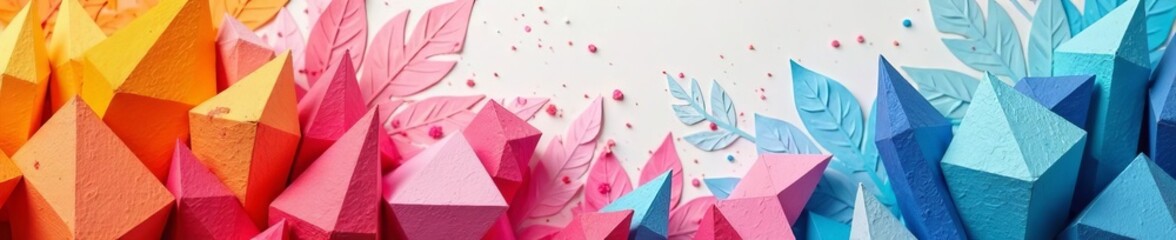 Abstract paper pastel geometric shapes in flat lay arrangement, abstract, geometric, colorful