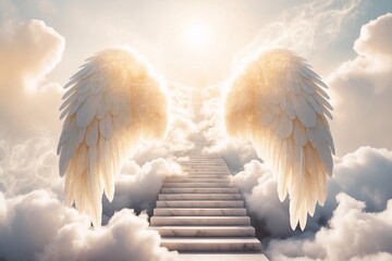 Angel Wings Stairs to Heaven Wallpaper, Wings Wallpaper, in loving memory Wallpaper, Heaven Gate Wallpaper, Angel Wings and Heaven Stairway, Memorial Background, Rest in Peace