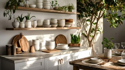 Cozy kitchen arrangement modern home interior design sunlit space natural vibe minimalist concept for home decor