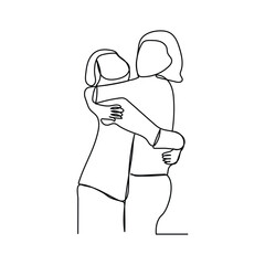 Continuous oneline drawing rear view of a friendly girl with love Friendship Day concept