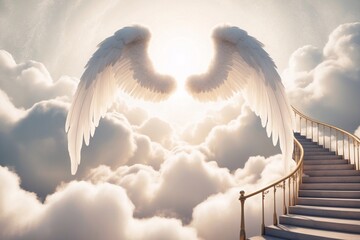 Angel Wings Stairs to Heaven Wallpaper, Wings Wallpaper, in loving memory Wallpaper, Heaven Gate Wallpaper, Angel Wings and Heaven Stairway, Memorial Background, Rest in Peace