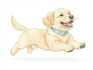 A playful golden retriever puppy joyfully leaps, showcasing its energetic spirit and friendly demeanor.