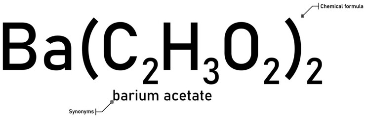 Barium acetate chemical formula and synonyms with callout titles