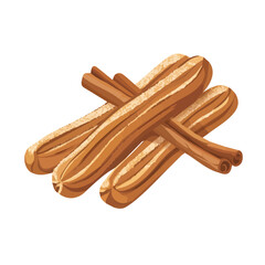 A Simple flat 2D icon of a cinnamon sugar churros isolated on a transparent background, vector, flat design, animation design, simple flat 2D icon, minimalist design, clipart, illustration