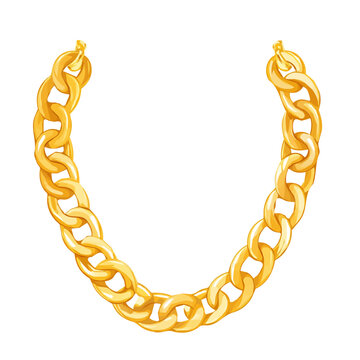 A Simple flat 2D icon of chunky gold chain necklace isolated on a transparent background, vector, flat design, animation design, simple flat 2D icon, minimalist design, clipart, illustration