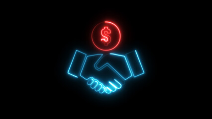 Neon Handshake With Dollar Sign icon Isolated on Black Background