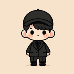 vector image of a cute little boy wearing a black jacket and black pants