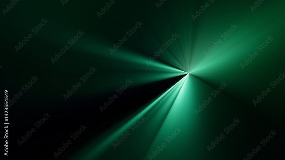 Wall mural an abstract image featuring a sharp convergence of light and shadow, dominated by deep emerald green