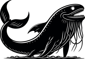 Silhouette of Leviathan in Mythical Battle Ancient Ocean Serpent Vector Scene