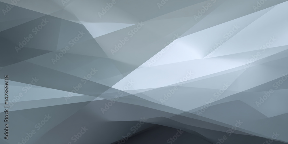 Poster Abstract grayscale geometric background with overlapping translucent polygons creating depth and a minimalist design, ideal for modern presentations or website banners
