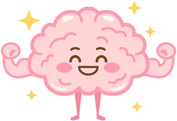 Cartoon Brain Illustration - Healthy and Happy Brain
