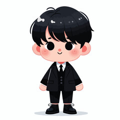 vector image of a cute little boy wearing a black jacket and black pants