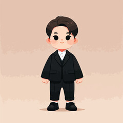 vector image of a cute little boy wearing a black jacket and black pants