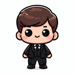 vector image of a cute little boy wearing a black jacket and black pants