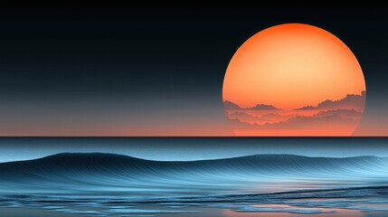 Fototapeta premium Sunset action over calm ocean waves coastal landscape scenic view tranquil environment natural beauty