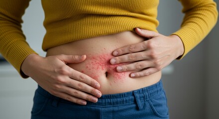 Woman in Yellow Shirt with Red Rash on Stomach