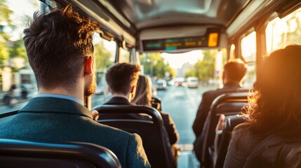 Business people taking the bus to work in the city