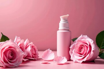 Romantic pink rose backdrop, cosmetic gift showcase, background, still life