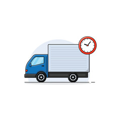Delivery Truck with Clock Vector Illustration. Delivery on Time Concept Design