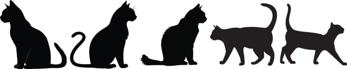 Elegant Black Cat Silhouettes A Collection of Feline Poses for Design