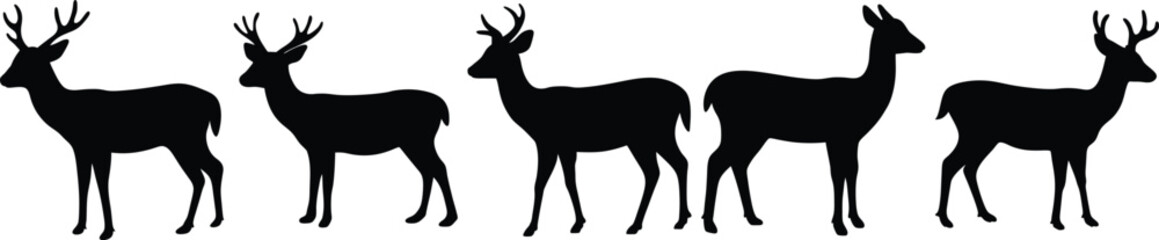 Five Deer Silhouettes Wildlife Nature Animals Clipart Design