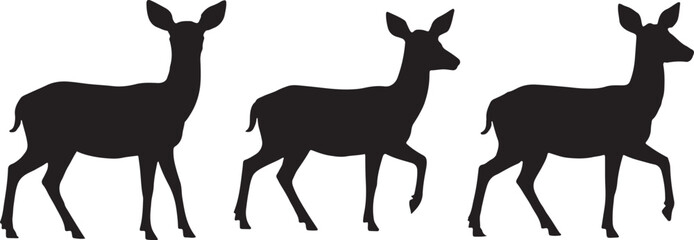 Three Elegant Deer Silhouettes Wildlife Nature Animal Design
