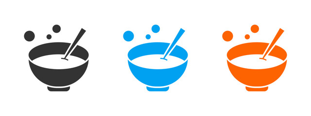 Soup bowl with spoon icon set isolated on white background