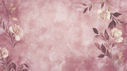Dusty rose wallpaper with golden floral baroque background