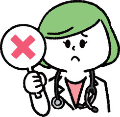 バツマークを持つ女性医師