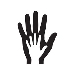 Obraz premium Black Silhouette of a Large Hand Holding a Smaller Hand Icon Representing Care, Protection, and Support for Parenting, Editable Vector Illustration Isolated on a White Background
