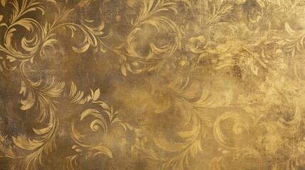 Antique gold wallpaper with embossed background and soft patina