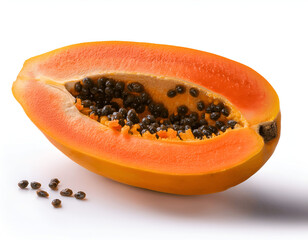 Full papaya and Piece of ripe papaya fruit, white background