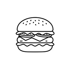 Delicious burger icon with toppings on a white background