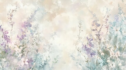 Fototapeta premium Hand-painted impressionist wallpaper with lilac and mint in soft background