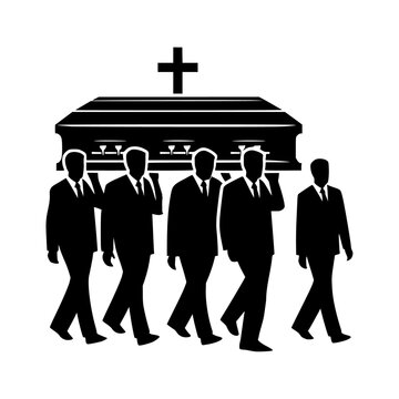 Funeral procession, pallbearers, carrying coffin, silhouette 