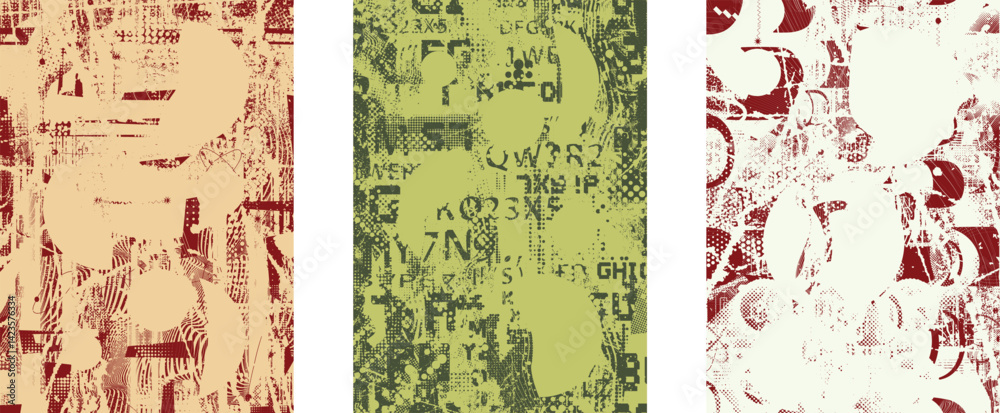 Poster Background with glitch distorted grunge textures . grunge background texture with halftone dots, glitched shapes, textures and lines .Screen print vector background with grunge textured surface.