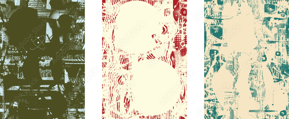 Poster Background with glitch distorted grunge textures . grunge background texture with halftone dots, glitched shapes, textures and lines .Screen print vector background with grunge textured surface.