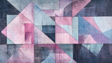 Striking cubist wallpaper with intersected forms and soft colors