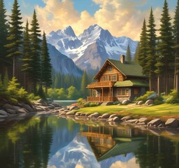 Obraz premium Illustration of spring landscape.